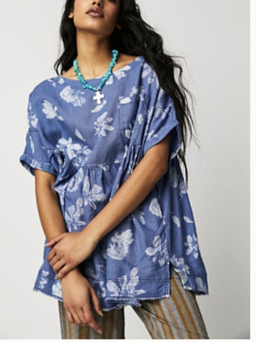 We The Free Blue Floral Tunic Top